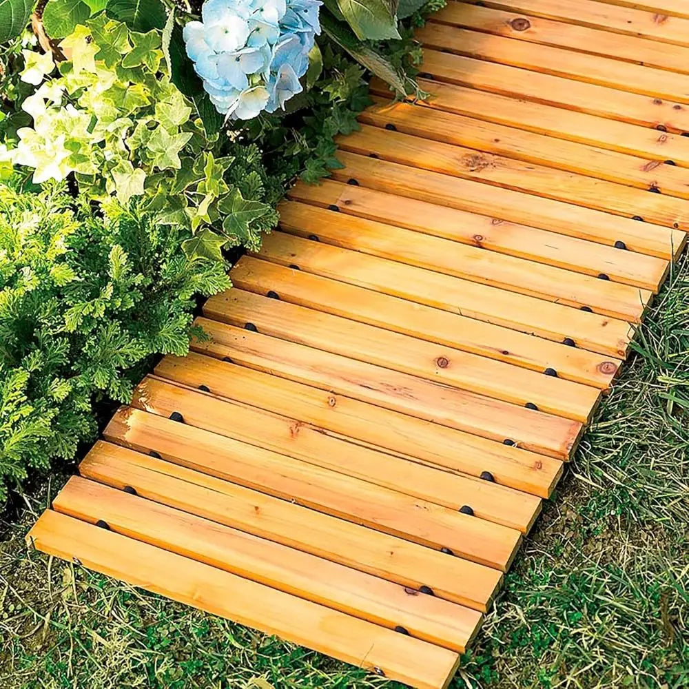 NonSlip Wooden Garden Pathway Decorative Solid Wood Outdoor Walkway Weatherproof Easy Installation Garden Walkway Beach