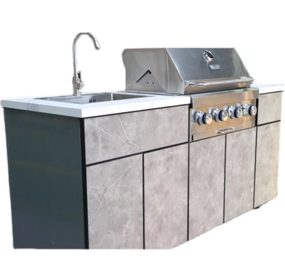 customize Outdoor Kitchen Island Modular Units Stainless Steel Gas Grill Sink Drawers Weather Resistant Patio Design