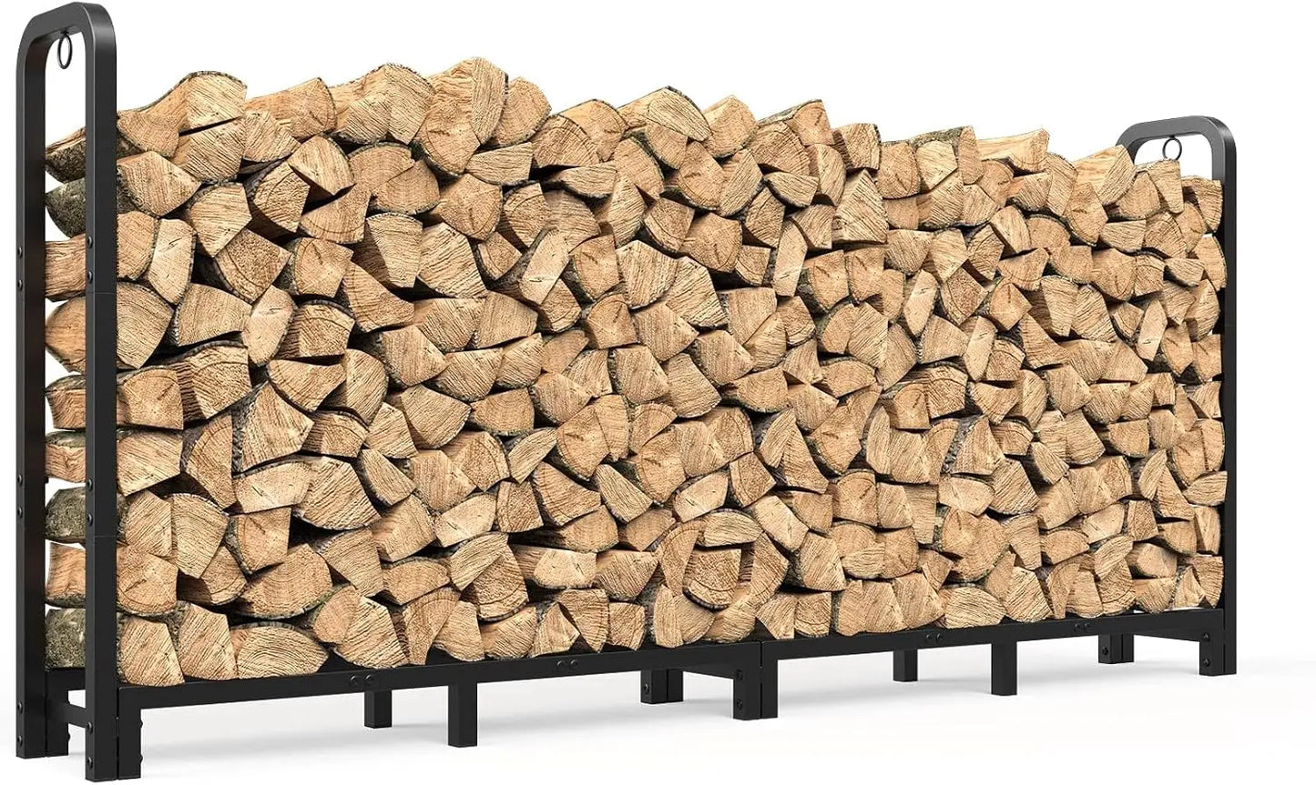 8ft Firewood Rack Outdoor Indoor, Upgraded Heavy Duty Adjustable Fire Wood Rack Holds Up to 4500lbs, Fireplace Log Holder Wood Storage for Porch Patio, Easy Assembly