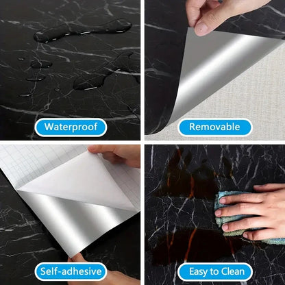Marble Wall Stickers Wallpaper, Kitchen Self-adhesive Wall Stickers, PVC Waterproof Greaseproof Stickers Bathroom Stickers