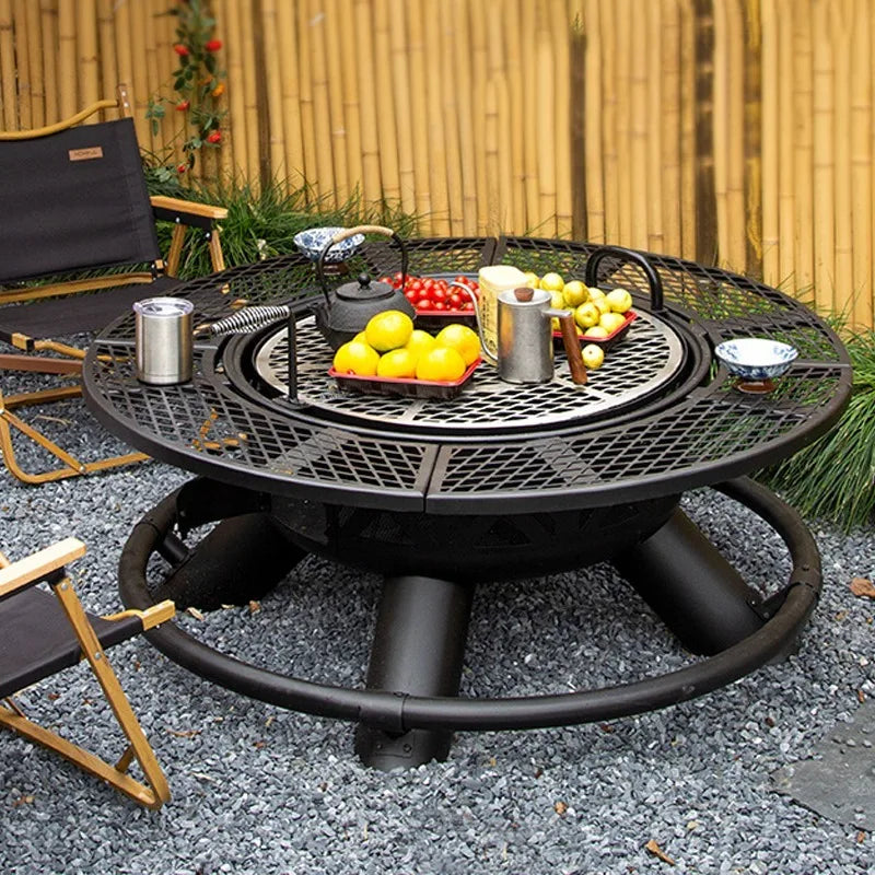 2026 High Quality Outdoor Steel Fire Pit With Removable Cooking Grill Wood-Burning Barbecue For Parties Wood Burning Bowl