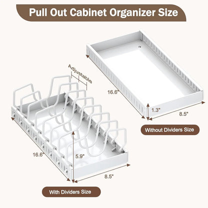 Pull-out pot rack organizer with adjustable shelves, space-saving kitchen cabinet storage