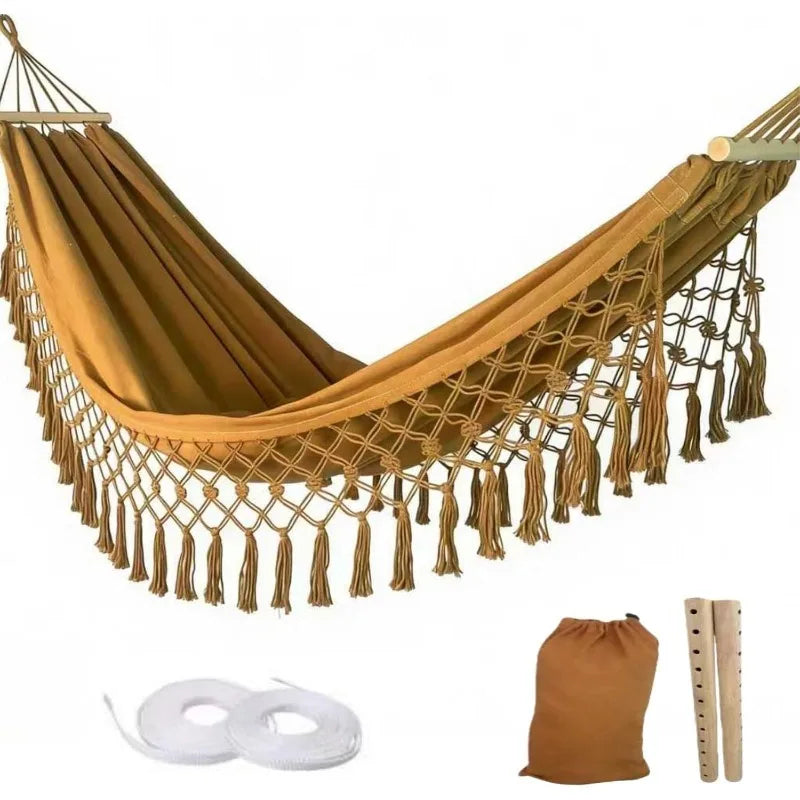 Outdoor Fringed Canvas Hammock - Portable Anti-slip Fringed Hammock for Camping - Bohemian Style Outdoor Camping Hammock