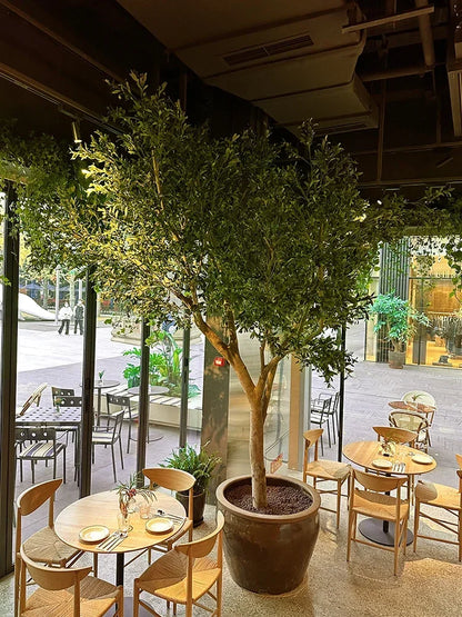 Artificial olive tree, large floor-to-ceiling bionic green plant, indoor and outdoor landscape decoration，Without a planter