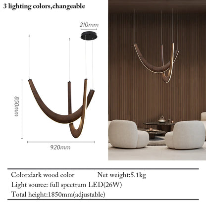 Modern U-shaped Wooden LED Pendant Lights Indoor Hanging Lamp Living Sitting Room Lobby Kitchen Island Dining Living Room Office