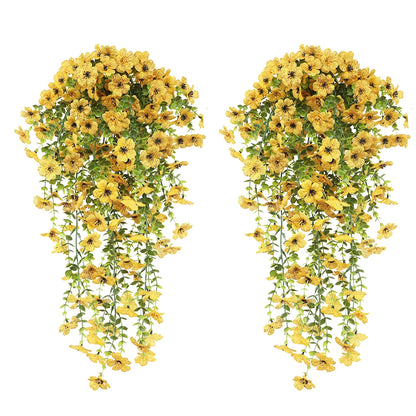 2PCS Artificial Hanging Flowers Silk Daisy Eucalyptus Garland for Outdoor Indoor Home Room Yard Decor Spring Summer Fake Plants