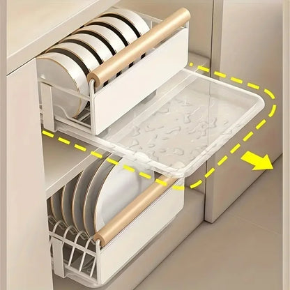Space-Saving Kitchen Drawer Organizer, Pull Out Storage Rack for Storing Plates, Bowls, and Spices Kitchen Organizer and Storage