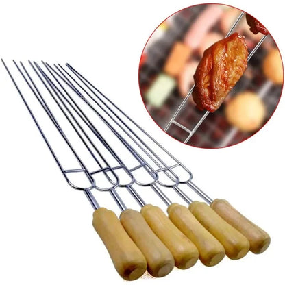 6pcs Stainless Steel U-Shaped Barbecue Brazing Fork Needle Grilling Skewers Double Prong Bbq Tools Outdoor Grill Accessories