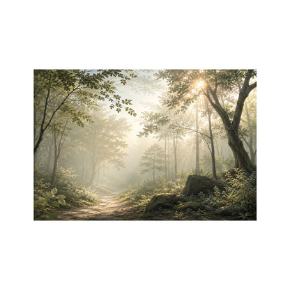 Sunlit Misty Forest Path Wall Mural Wallpaper Nature Landscape for Living Room Bedroom Sofa Background Non Self Adhesive