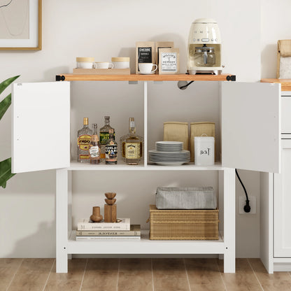 31.5" Farmhouse Coffee Bar Table with Power Outlet, Modern Entryway Console with Storage Cabinet