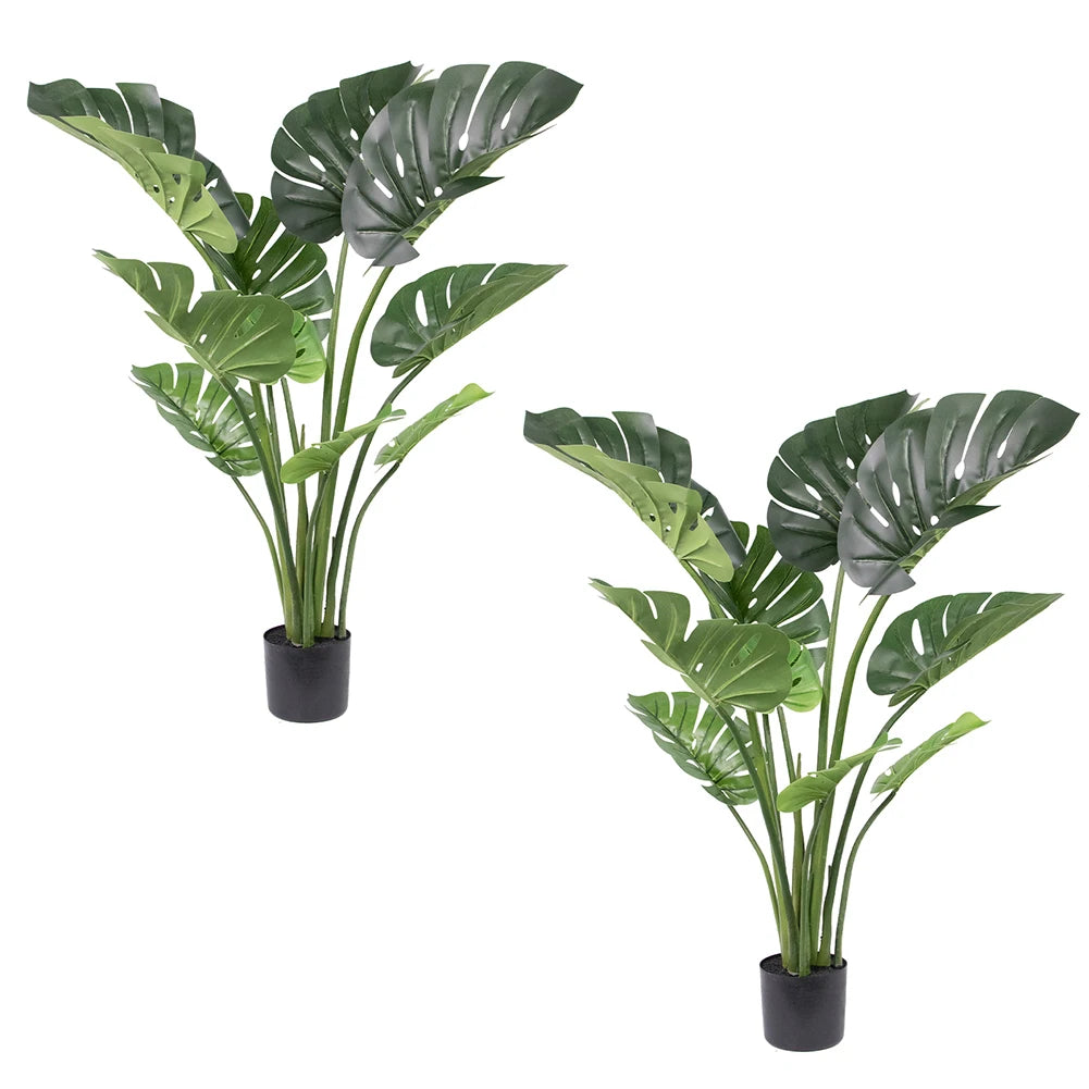 1/2PCS Artificial Monstera Deliciosa Tree, Fake Tropical Palm Plant with Pot, Faux Swiss Cheese Plant for Home Living Room Bedroom Office Decor, Indoor Outdoor Greenery Decoration