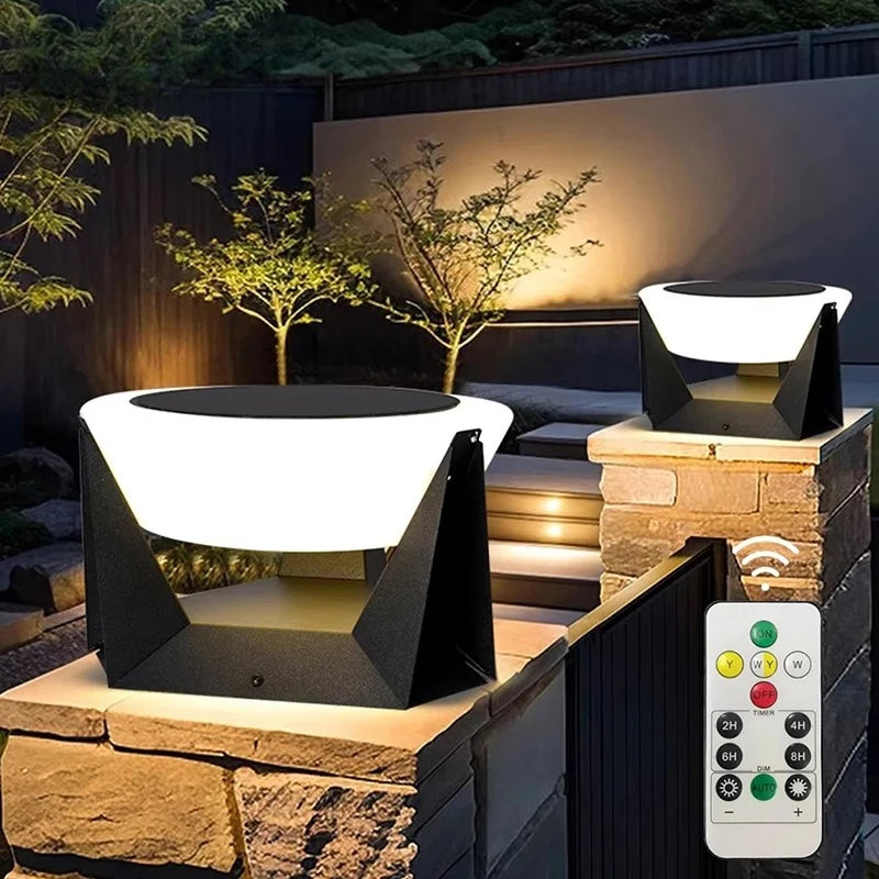 Solar Post Light Outdoor Column Pillar Light 3000K IP65 Garden Landscape Lighting for Patio Fence Cap Deck Flat Surface Fixtures