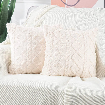 CANIRICA Throw Pillow Cover Cushion for Indoor Sofa Geometric Patterns Plush Faux Wool Pillow Covers Home Decorative 50x50cm