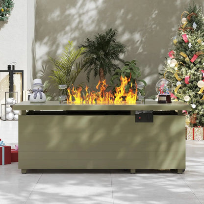 51in Rectangle Propane Fire Pit Table 50000BTU Sliding Tank Holder Glass Wind Guard Removable Lid CSA Certified Gray Customized