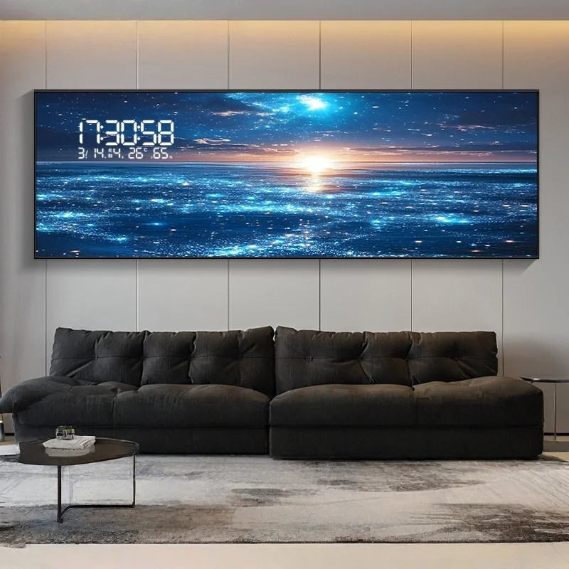Modern Ocean Living Room Decoration Painting Led Electronic Clock Bedroom Bedhead Sofa Background Wall Wave Wall Light Lustre