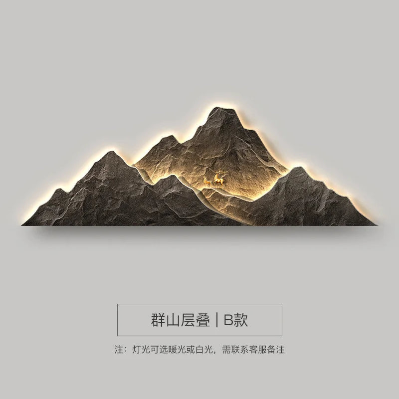 Modern Living Room Background Wall Lamp Mountains Full Moon Sconce Arts Prints Posters Lighting Bedside Mural Lamp Home Decor