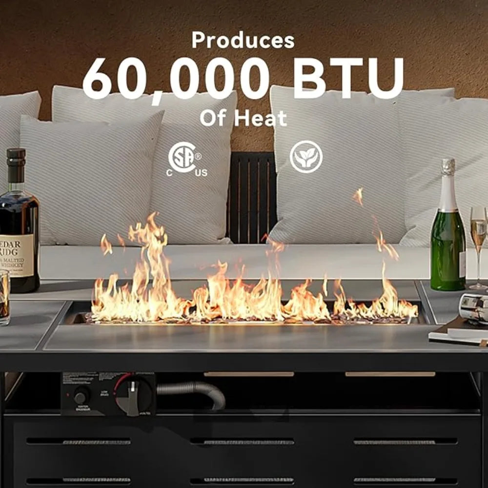 42" Propane Fire Pit Table Ceramic Top, 60000 BTU Outdoor Patio Heater with Lava Rocks, Rectangle Gas Fire Pits