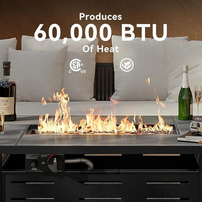 42" Propane Fire Pit Table Ceramic Top, 60000 BTU Outdoor Patio Heater with Lava Rocks, Rectangle Gas Fire Pits
