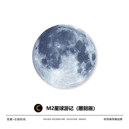 Living Room Luxury Round Hanging Decorative Bedroom Bed Moon Light Frameless Lamp Painting Mural Miniatures Groot Art Funny Gift