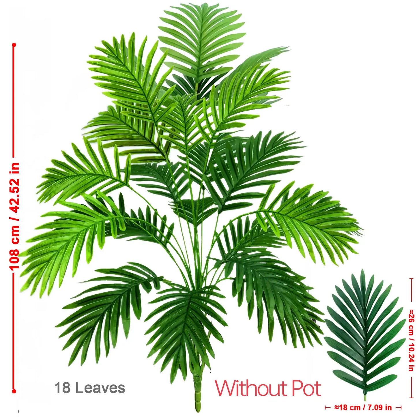Areca Palm Fake Plant Tree with Pot, Plastic Green Artificial Bonsai for Home Room Indoor Outdoor Garden Office Party Decor