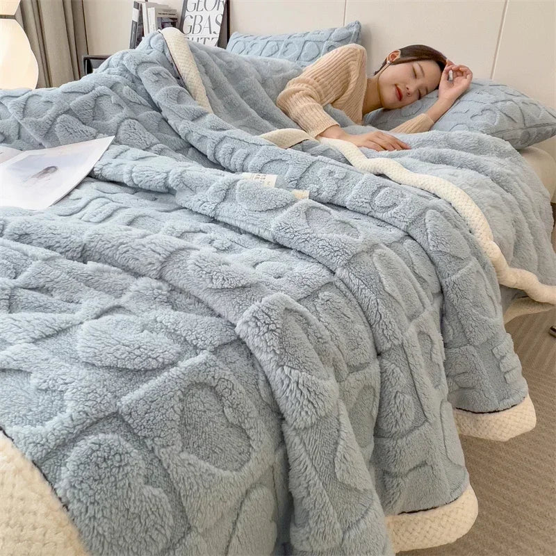 Winter Thick Lamb Fleece Blanket Solid Color Hibiscus Nap Blanket Coral Fleece Heart Shap Sofa Mat  A Grade Cotton Bed Sheets