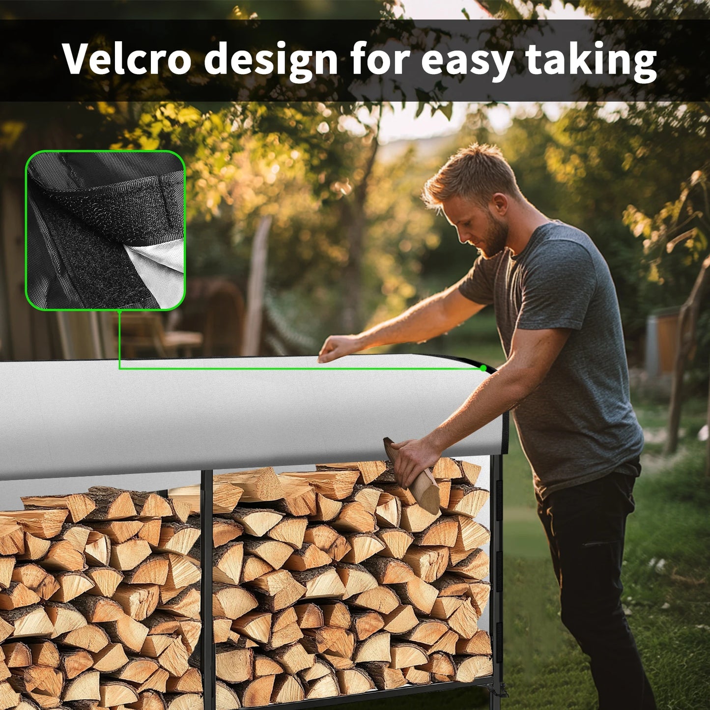 Outdoor Firewood Rack Cover with Storage Bag Heavy Duty Waterproof Rack Cloth for Fireplace Fire Pits Wood Pile Storage Cover