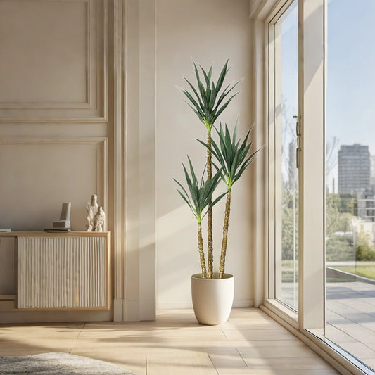 160 cm (63 inches) artificial agave plant with 3 stems for living room, office, balcony, artificial plant in pot with lifelike leaves and bark, indoors and outdoors, indoor plant decoration