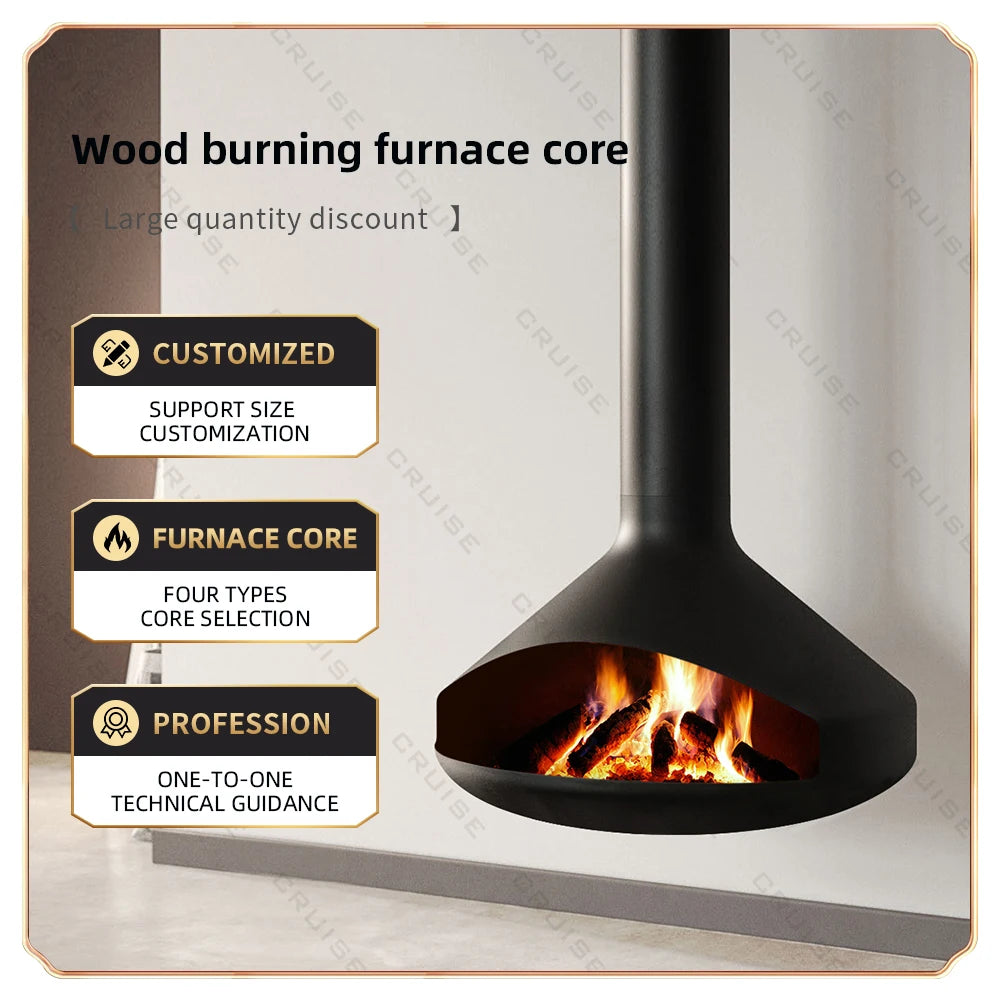 Ceiling Mounted Low-Energy Refractory Furnace Suspended Wood Stove Gas 800mm Hanging Fireplace Indoor Living Room