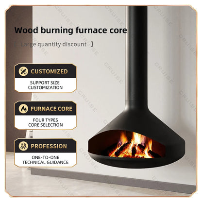 Ceiling Mounted Low-Energy Refractory Furnace Suspended Wood Stove Gas 800mm Hanging Fireplace Indoor Living Room