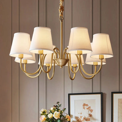 Medieval Living Room Copper Chandelier Retro Dining Room Modern Luxury Fabric Hanging Lamp Bedroom Simple Pendant Lighting