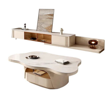 The modern style of the living room, with large coffee tables in the center and on both sides