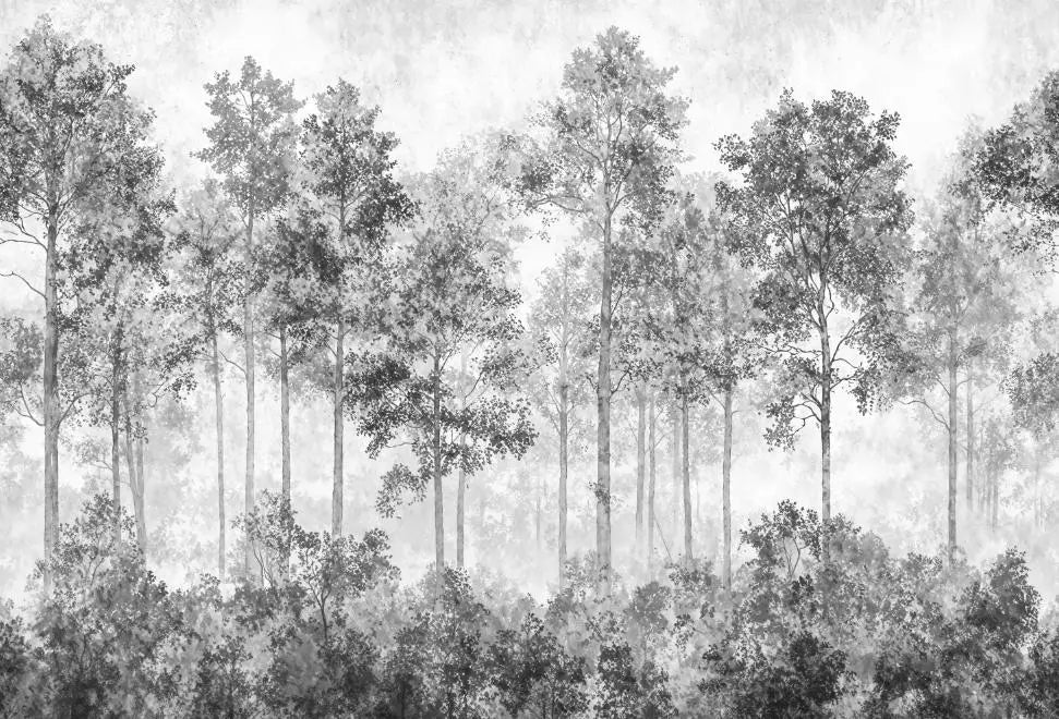 Customized French Wallpaper TV Background Wall Wallpaper Hand Drawn Black and White Forest Living Room Bedroom Papier Peint