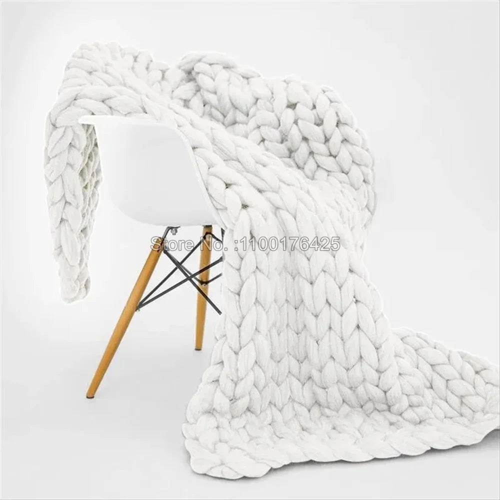 Grey Soft Knitted Blanket Winter Thick Sofa Throw Large Yarn Roving Blanket Chunky Handmade Weight Blankets Nordic Home Decor