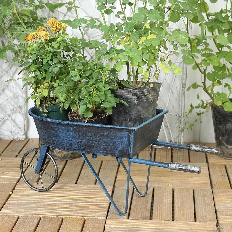 American Style Rural Flower Stand Outdoor Garden Rack for Plants Wrought Iron Do Old Decoration Shelf Creative Cart Plant Stand