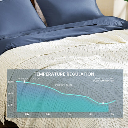 Bamboo Cotton Waffle Cooling Blanket, 50% Bamboo 50% Cotton Summer Throw, Lightweight Breathable for Hot Sleepers, Solid Color