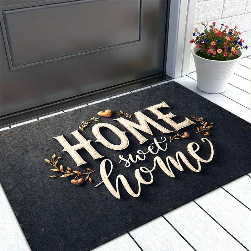 Rustic Home Sweet Home Floor Mat Blue Wooden Texture Welcome Doormat for Living Room Balcony Bedroom Entrance Area Carpet
