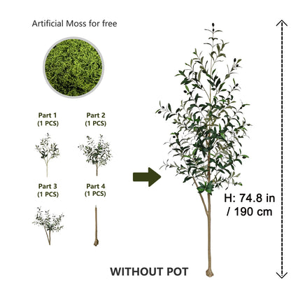 4ft/5ft/6ft Artificial Olive Plant Tree Plant Branch Greenery Fake Plant Indoor Outdoor for Home Garden Living Room Decoration