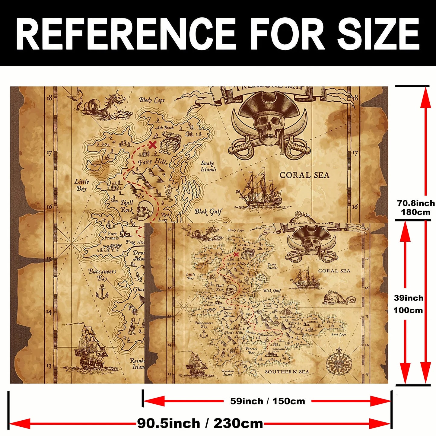 Pirate Treasure Map Background - Multi-functional party decoration suitable for theme events and game rooms, polyester fabric