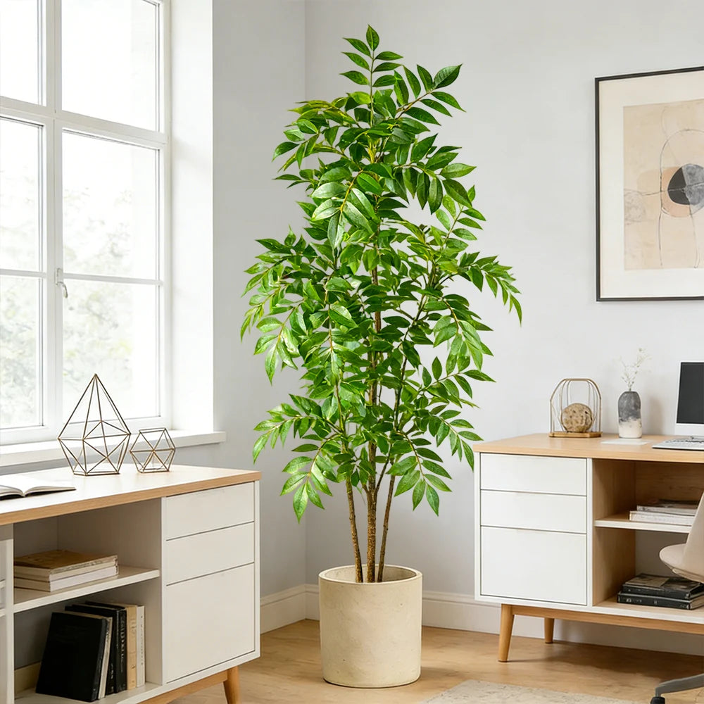 76-140cm Artificial Ficus Tree Large Fake Nandina Plants Plastic Palm Branch Tall Faux Sumac Plant For Home Garden Office Decor
