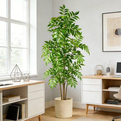 76-140cm Artificial Ficus Tree Large Fake Nandina Plants Plastic Palm Branch Tall Faux Sumac Plant For Home Garden Office Decor