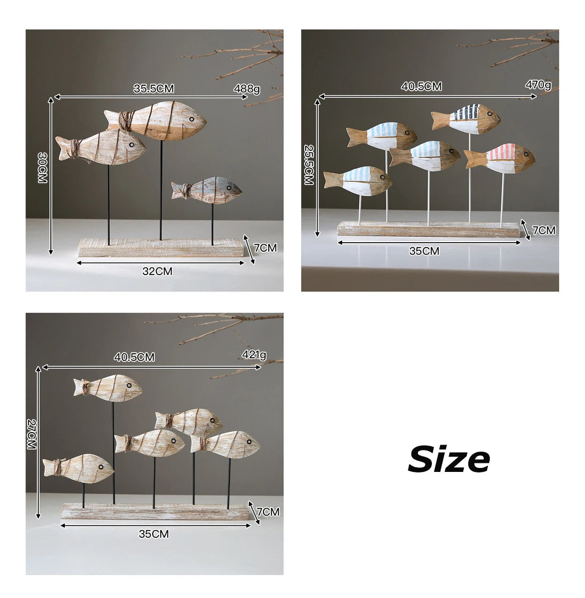 Retro Mediterranean Style 3D Wooden Shoal of Fish DecorationsHand Carving Ocean Desktop Crafts Ornaments DIY Bar Cafe Home Decor