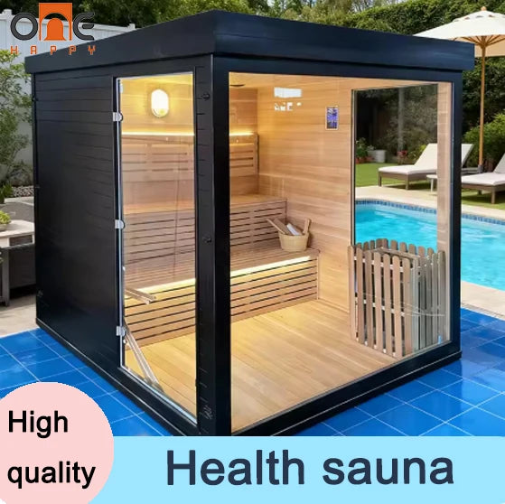 Outdoor Sauna Rest Area Solid Wooden House Prefabricated Natural Cedar Square Sauna Room For Home Garden Relax Space