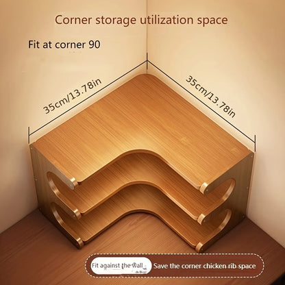 1pc Multi-Tier Bamboo Corner Desk Shelf - Natural Wood Rectangular Corner Organizer for Plants, Books & Stationery - Space-Savin