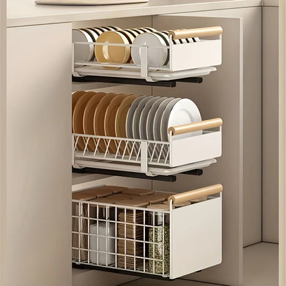 Space-Saving Kitchen Drawer Organizer, Pull Out Storage Rack for Storing Plates, Bowls, and Spices Kitchen Organizer and Storage
