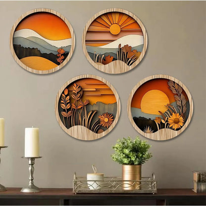 Boho Wall Art for Living Room Bohemian Wall Art 7.87Inch Round Wooden Frames Aesthetic Ornament for Porch Fireplace Balcony