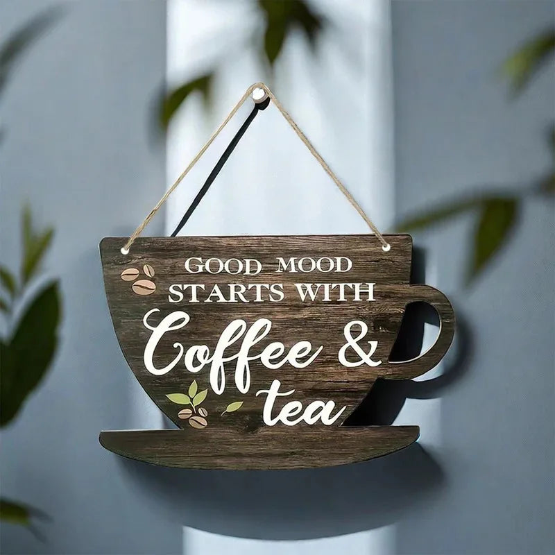 1 Set of Rustic Wooden Coffee and Tea Signs，11.8 Inch Farmhouse Kitchen Decoration，Suitable for Coffee Lovers，Indoor and Outdoor
