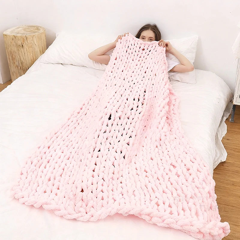 Hand Chunky Knitted Blanket Thick Yarn Merino Wool Bulky Knitting Throw Blankets Throw Carpets Soft Warm Winter Home Sofa Bed