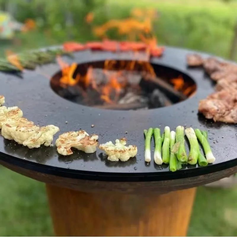 Wholesale direct sales 3-in-1 multi-functional backyard removable baking pan fire pit with barbecue grill