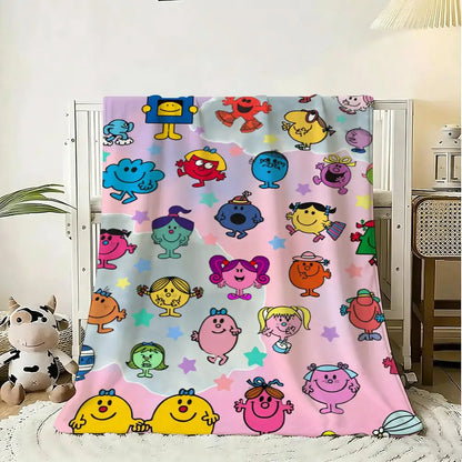 Mr M-Men Little M-Miss Throw Soft Flannel Throw Blanket, Lightweight Breathable Summer Nap Blanket For Home Travel Cozy Decor