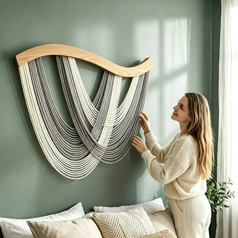 Macrame Wall Hanging Boho Decor Wall Tapestry Handmade Tassel Wall Art for Living Room Bedroom Headboard Apartment Home Decor